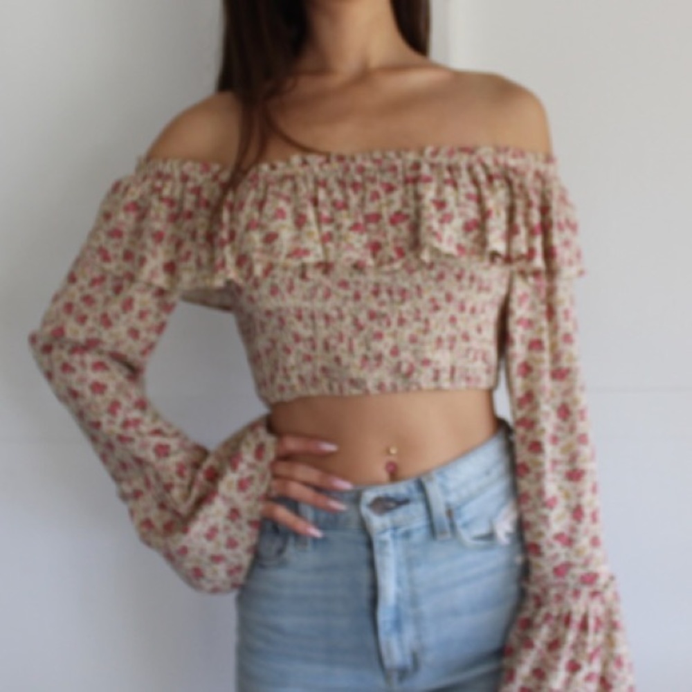Urban Outfitters Bell Sleeve Floral Crop Top